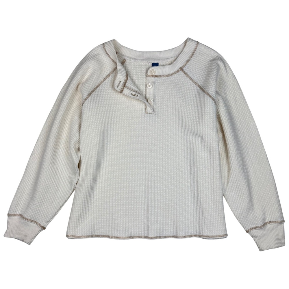 Old Navy Henley Long Sleeve Cozy Shrunk Waffle Knit Top Women XXL Cream Cropped